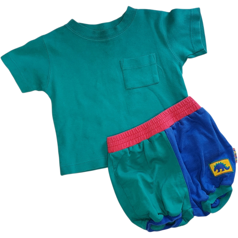 Vintage 90s Gymboree Newborn 2 Piece Outfit Set Colorblock Dinosaur